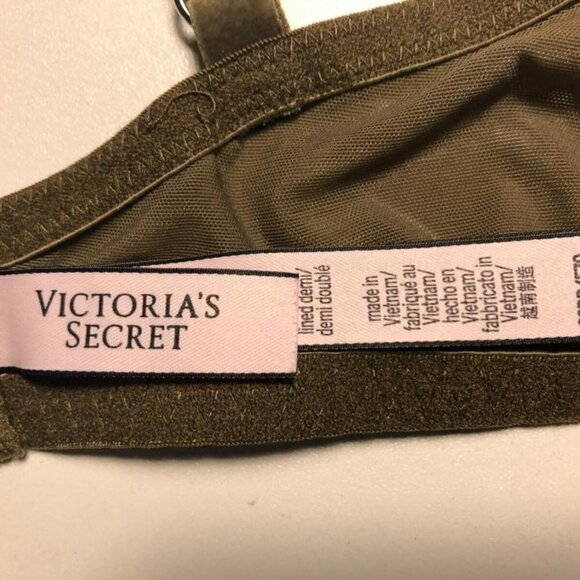 #3471-1 Victoria's Secret Demi-Lined 32DD Olive Embroidered Lace Bra - Picture 6 of 6